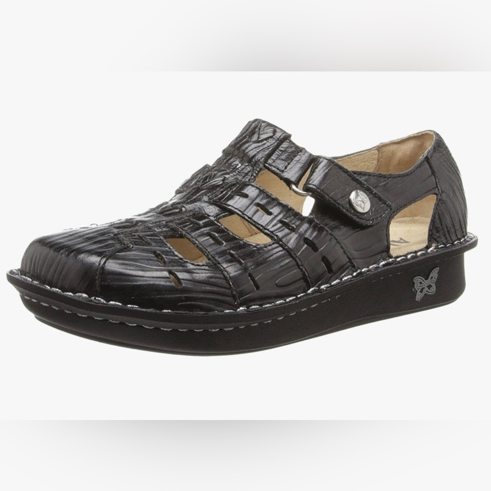 Alegria Pesca Black Butter Leather Fisherman’s Weave Sandal Shoes Size 36